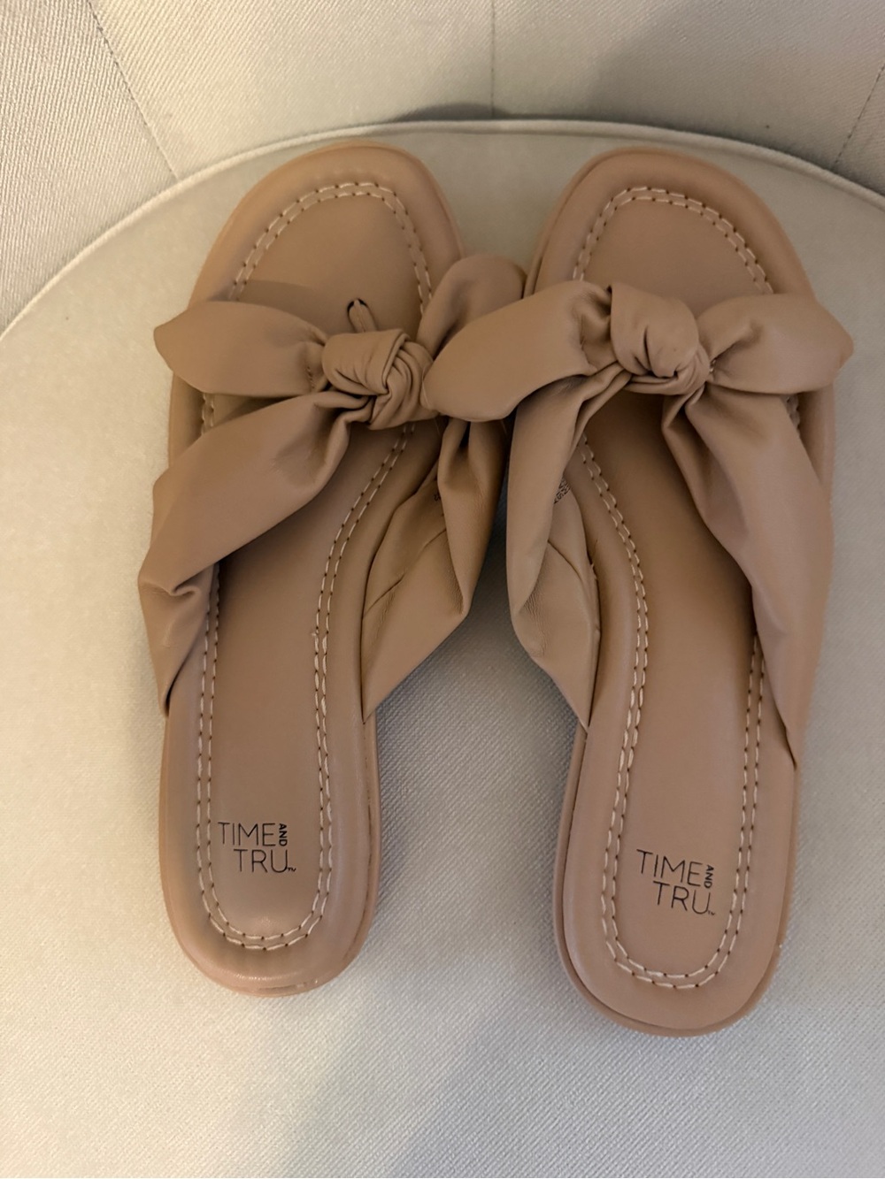 Time and Tru Taupe Knot Slide Mules